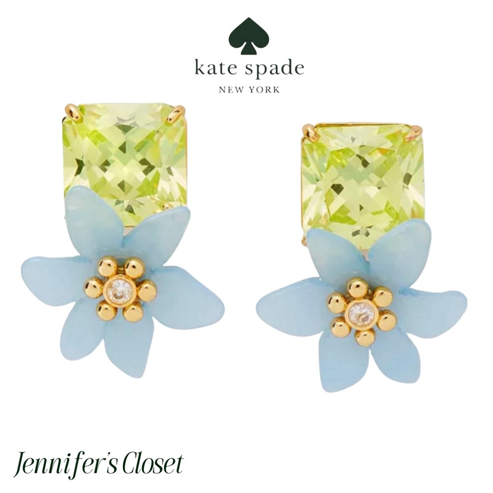 Kate Spade Earrings NEW / Gold-Tone  CZ & Color Flower Statement Stud Earrings